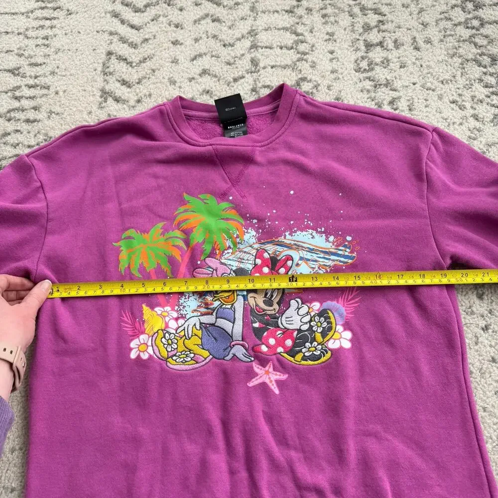 Disney Minnie Mouse and Daisy Duck Hot Pink Beach Crewneck — BoxLunch XS